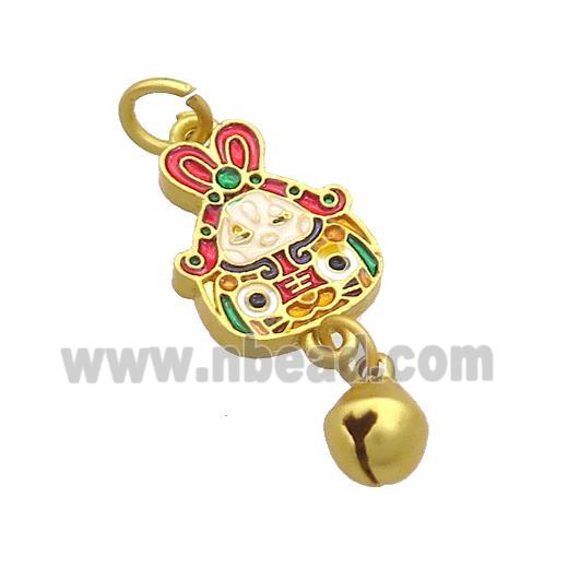 Copper Talisman Pendant Tiger Rabbit Multicolor Painted Gold Plated