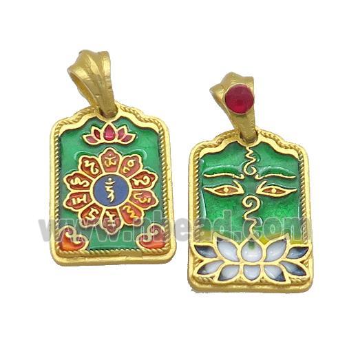 Copper Talisman Pendant Rectangle Multicolor Painted Gold Plated