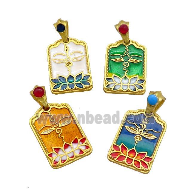 Copper Talisman Pendant Rectangle Multicolor Painted Gold Plated Mixed