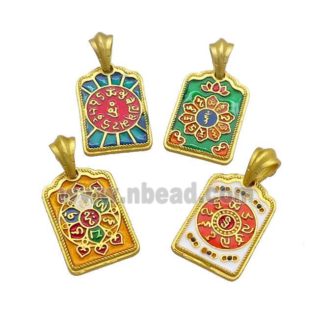 Copper Talisman Pendant Rectangle Multicolor Painted Gold Plated Mixed