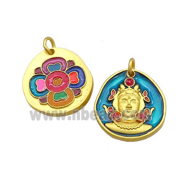 Copper Buddha Pendant Multicolor Painted Gold Plated