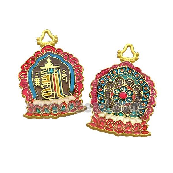 Copper Pendant Buddhist Multicolor Painted Gold Plated