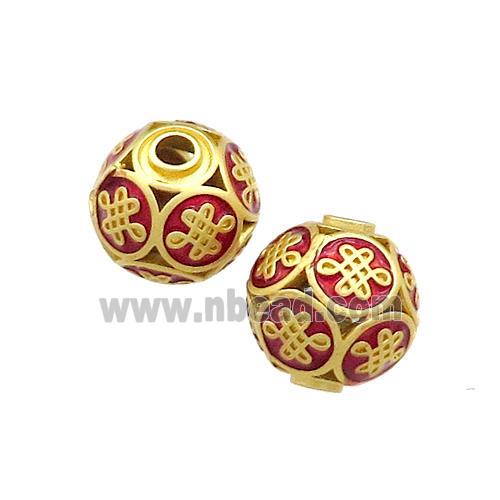 Copper Round Beads Red Painted Knot Gold Plated