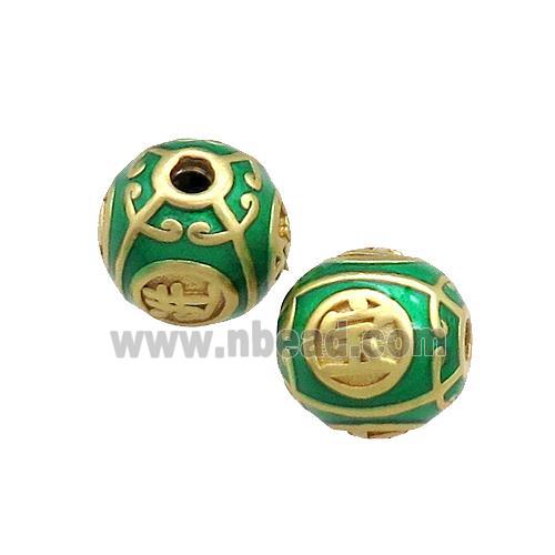 Copper Round Beads Green Painted Gold Plated