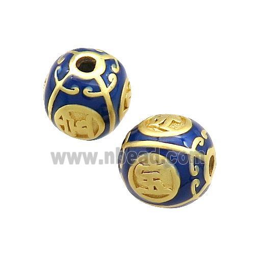 Copper Round Beads Blue Painted Gold Plated