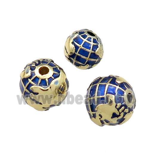 Copper Round Beads Earth Blue Painted Gold Plated