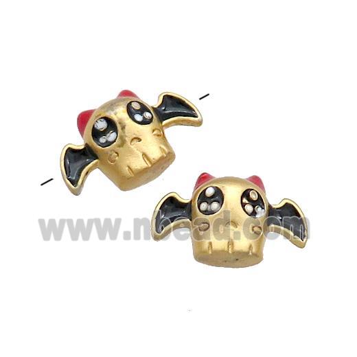 Copper Bat Charms Beads Halloween Black Enamel Large Hole Gold Plated