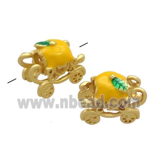 Copper Carriage Beads Yellow Enamel Large Hole Gold Plated