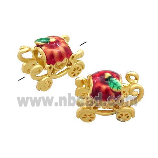 Copper Carriage Beads Red Painted Large Hole Gold Plated