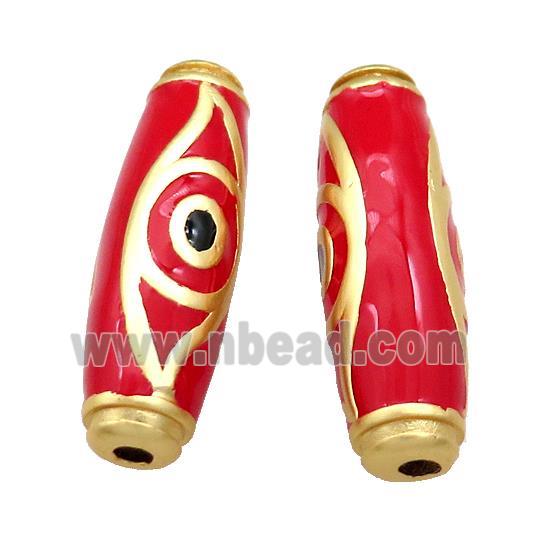 Copper Rice Beads Red Enamel Evil Eye Large Hole Unfade Gold Plated