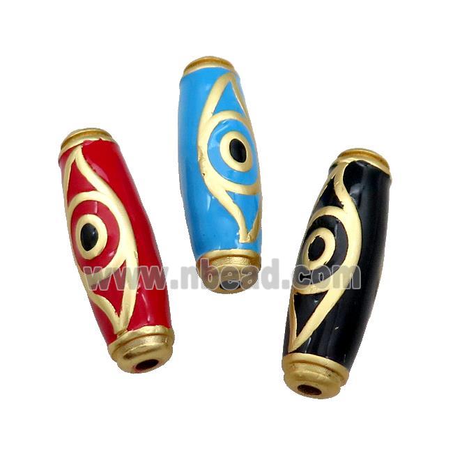 Copper Rice Beads Enamel Evil Eye Large Hole Unfade Gold Plated Mixed Color