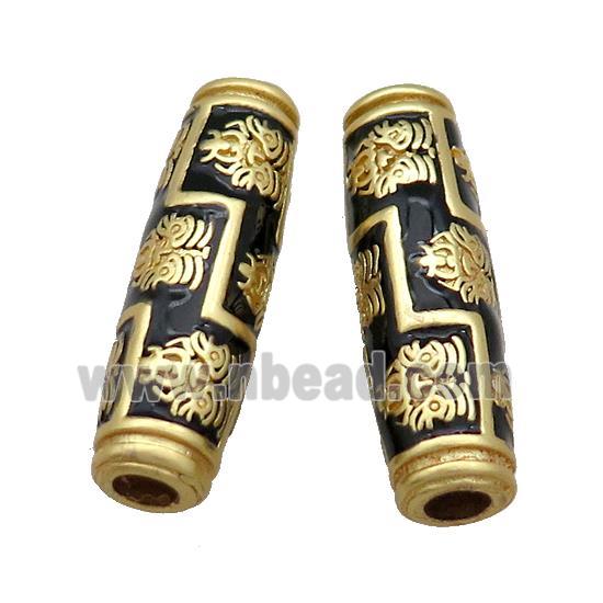 Copper Rice Beads Black Enamel Large Hole Unfade Gold Plated