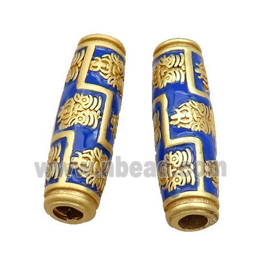 Copper Rice Beads Blue Enamel Large Hole Unfade Gold Plated