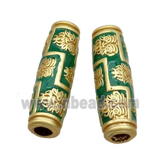 Copper Rice Beads Green Enamel Large Hole Unfade Gold Plated