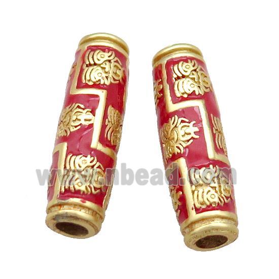 Copper Rice Beads Red Enamel Large Hole Unfade Gold Plated