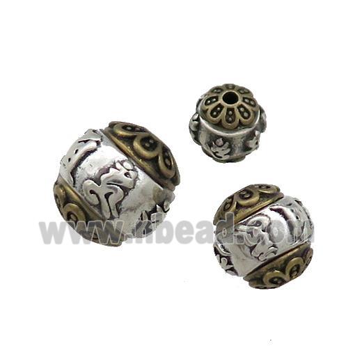 Tibetan Style Copper Round Beads Mala Buddhist OM Antique Silver Bronze