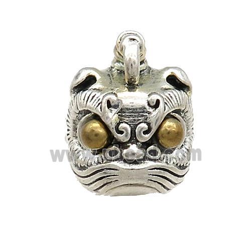 Tibetan Style Copper Lion Charms Pendant Antique Silver Bronze