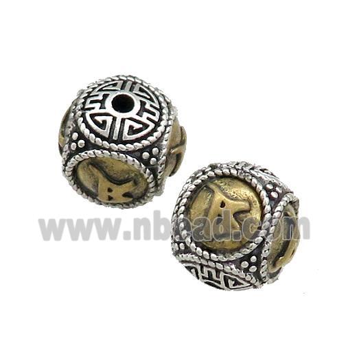 Tibetan Style Copper Round Beads Buddhist OM Meditation Antique Silver Bronze