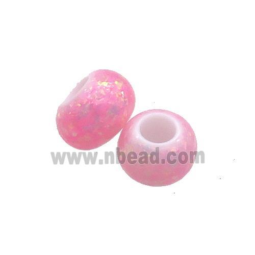 White Resin Rondelle Beads Pave Pink Fire Opal Large Hole Smooth