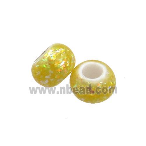 White Resin Rondelle Beads Pave Gold Fire Opal Large Hole Smooth