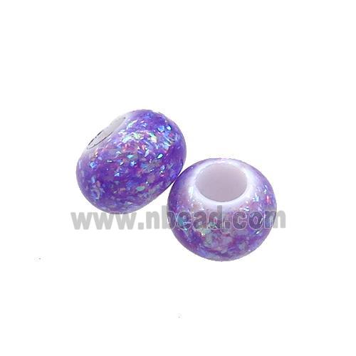 White Resin Rondelle Beads Pave Purple Fire Opal Large Hole Smooth