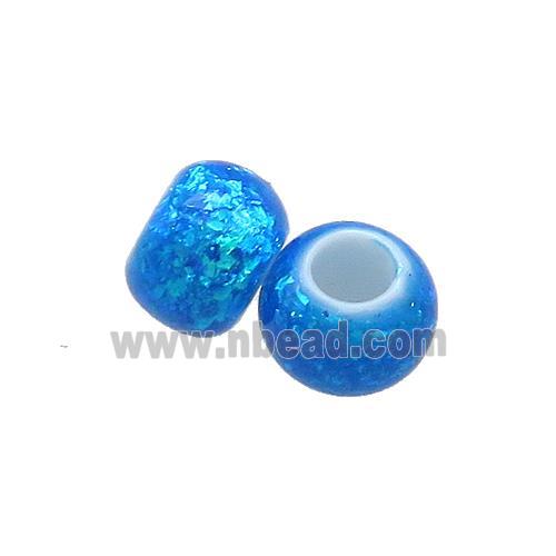 White Resin Rondelle Beads Pave Blue Fire Opal Large Hole Smooth