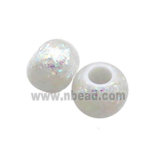White Resin Rondelle Beads Pave AB-Color Fire Opal Large Hole Smooth