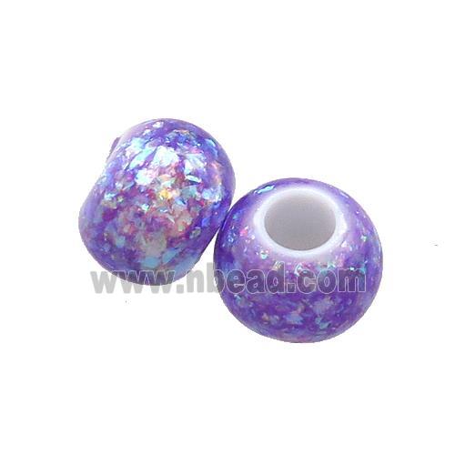White Resin Rondelle Beads Pave Purple Fire Opal Large Hole Smooth