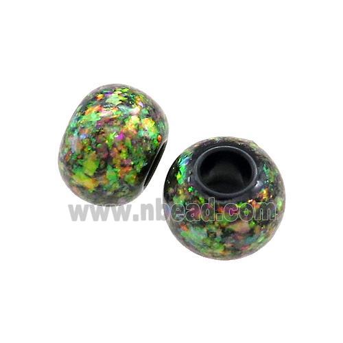 Black Resin Rondelle Beads Pave Rainbow Fire Opal Large Hole Smooth