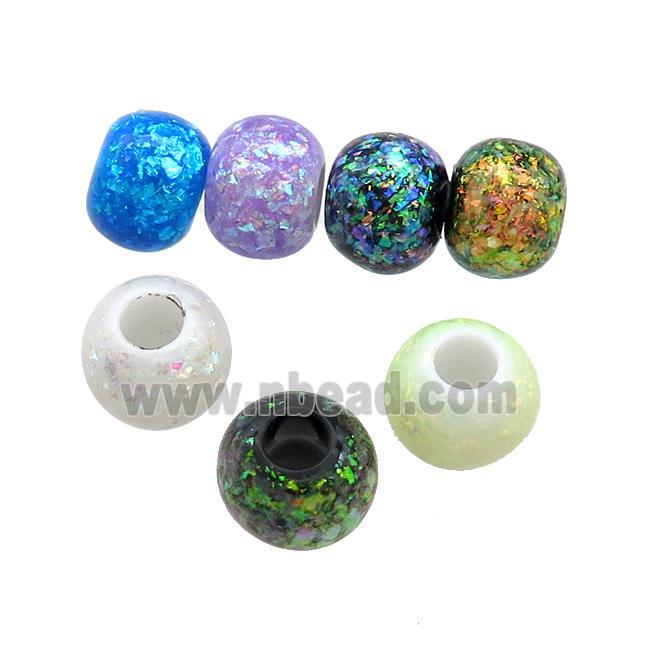 Resin Rondelle Beads Pave Fire Opal Large Hole Smooth Mixed Color