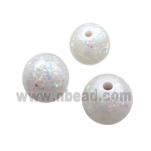 White Resin Beads Pave AB-Color Fire Opal Smooth Round