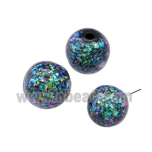Black Resin Beads Pave Rainbow Fire Opal Smooth Round