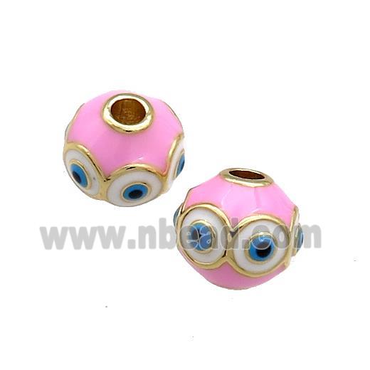 Copper Round Beads Pink Enamel Evil Eye 18K Gold Plated