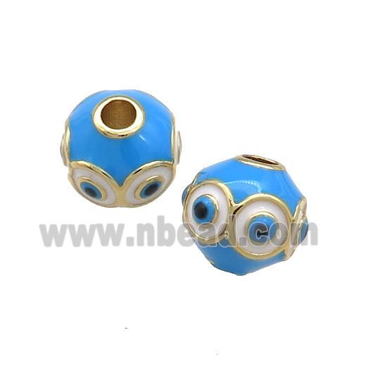 Copper Round Beads Blue Enamel Evil Eye 18K Gold Plated