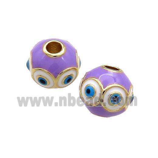 Copper Round Beads Purple Enamel Evil Eye 18K Gold Plated