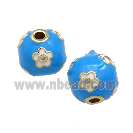 Copper Round Beads Pave Zircon Blue Enamel 18K Gold Plated
