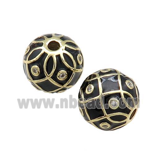 Copper Round Beads Pave Zircon Black Enamel 18K Gold Plated