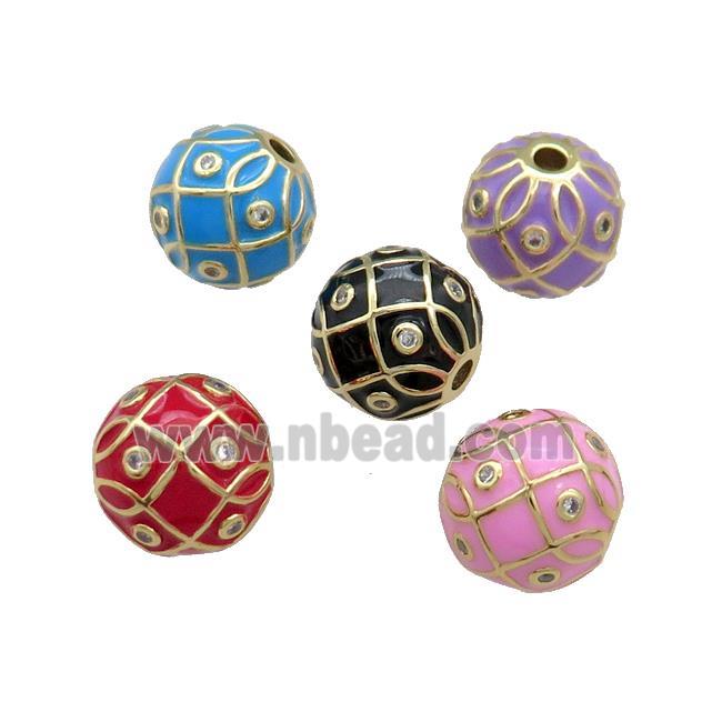 Copper Round Beads Pave Zircon Enamel 18K Gold Plated Mixed Color