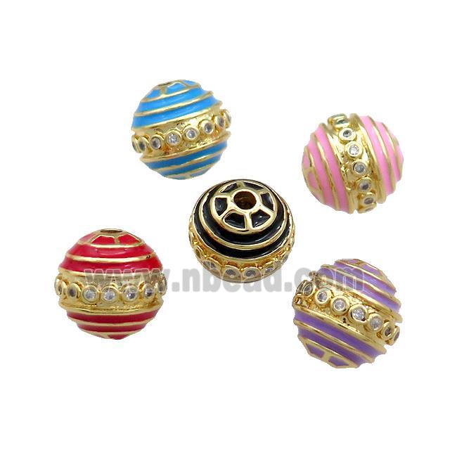 Copper Round Beads Pave Zircon Enamel 18K Gold Plated Mixed Color