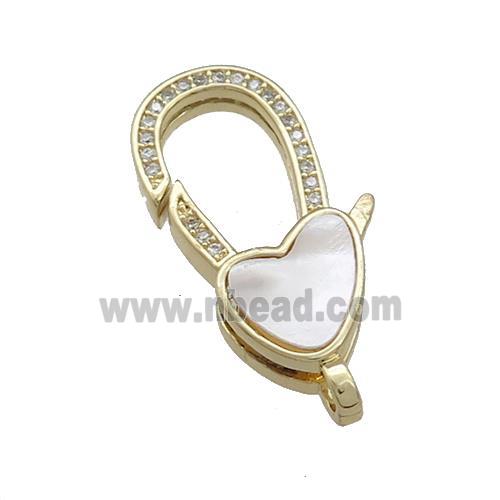 Copper Lobster Clasp Pave Shell Zircon Heart 18K Gold Plated