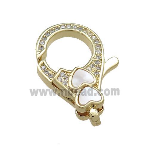 Copper Lobster Clasp Pave Shell Zircon Heart 18K Gold Plated