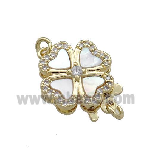 Copper Slide Clasp Pave Shell Zircon Clover 18K Gold Plated