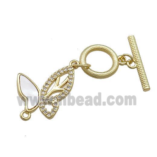 Copper Toggle Clasp Pave Shell Zircon Butterfly 18K Gold Plated