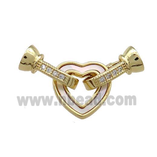 Copper Clasp Pave Shell Zircon Heart 18K Gold