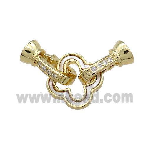 Copper Clasp Pave Shell Zircon Clover 18K Gold