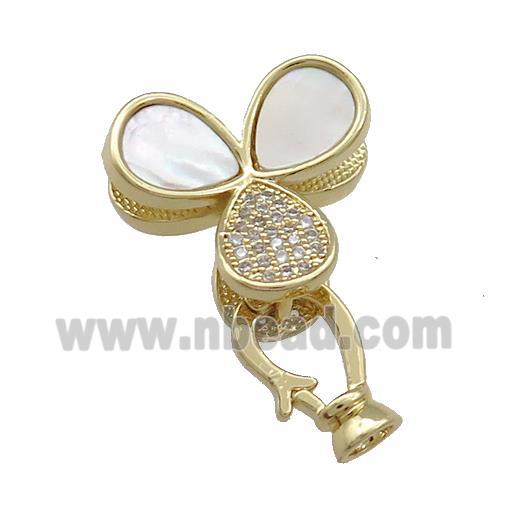 Copper Clasp Pave Shell Zircon Clover 18K Gold