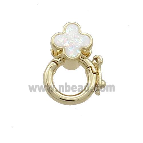 Copper Bail Pave White Fire Opal Clover 18K Gold