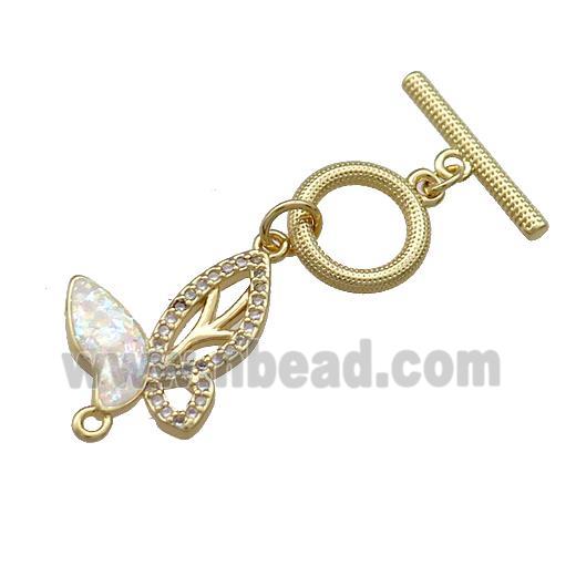 Copper Toggle Clasp Pave Fire Opal Zircon Butterfly 18K Gold