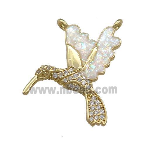 Copper Hummingbirds Charms Pendant Pave Fire Opal Zircon 2loops 18K Gold