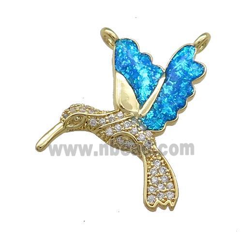 Copper Hummingbirds Charms Pendant Pave Fire Opal Zircon 2loops 18K Gold